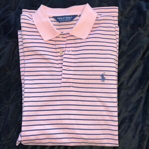 Polo Golf Ralph‎ Lauren Striped Pima Cotton Golf Polo Shirt Pink Blue Casual-M
